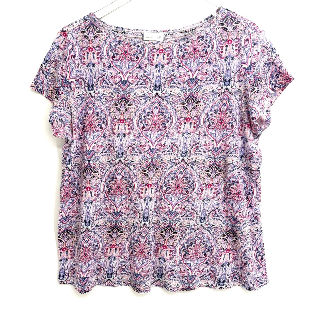 J. Jill Love Linen Paisley Medallion Tee Shirt Size M Purple Pink Breathable Top